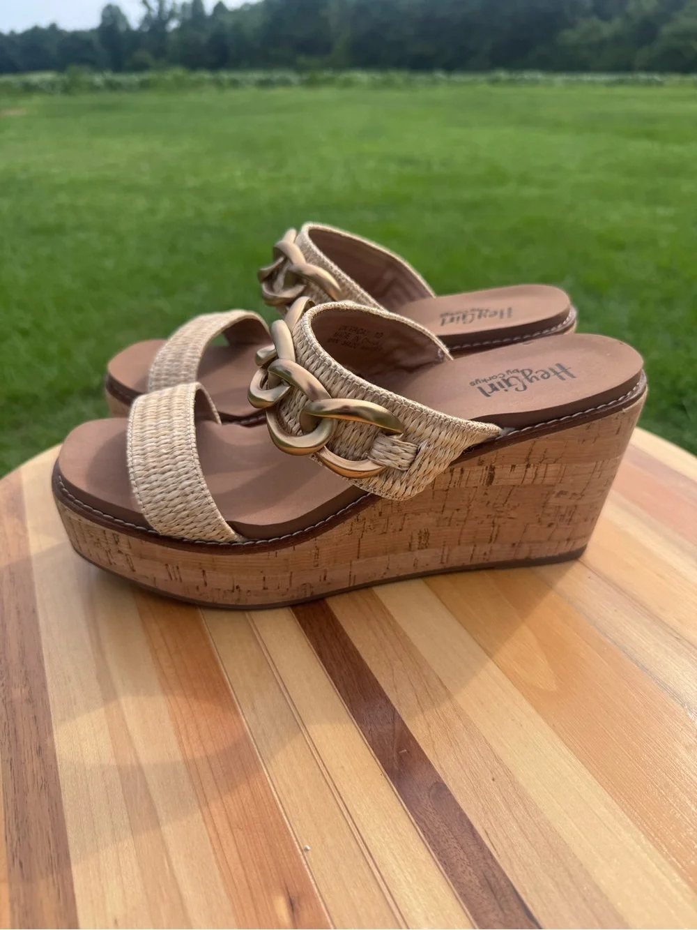 Ladies Corkys Hey Girl Woven Cork Wedge Sandals in Natural